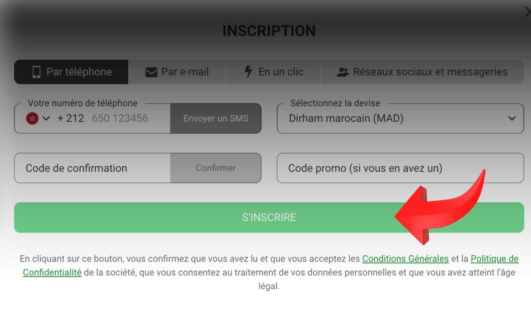 888starz Maroc cliquez sur le bouton S’inscrire
