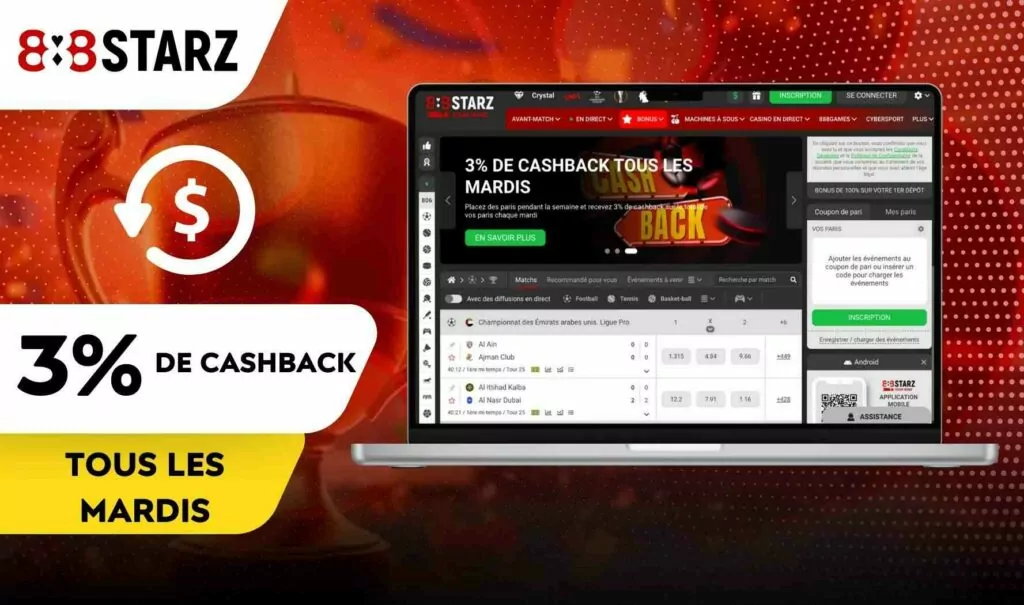 888starz Maroc 3% de Cashback tous les mardis